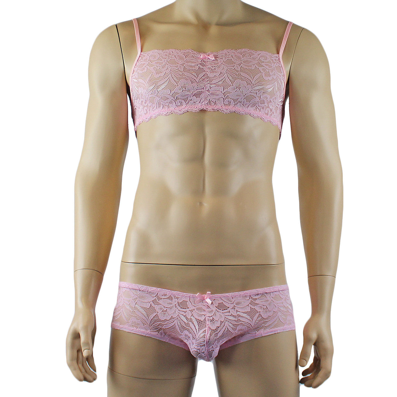 Mens Kristy Lingerie Lace Bra Top BR04G Boxer Briefs Light Pink