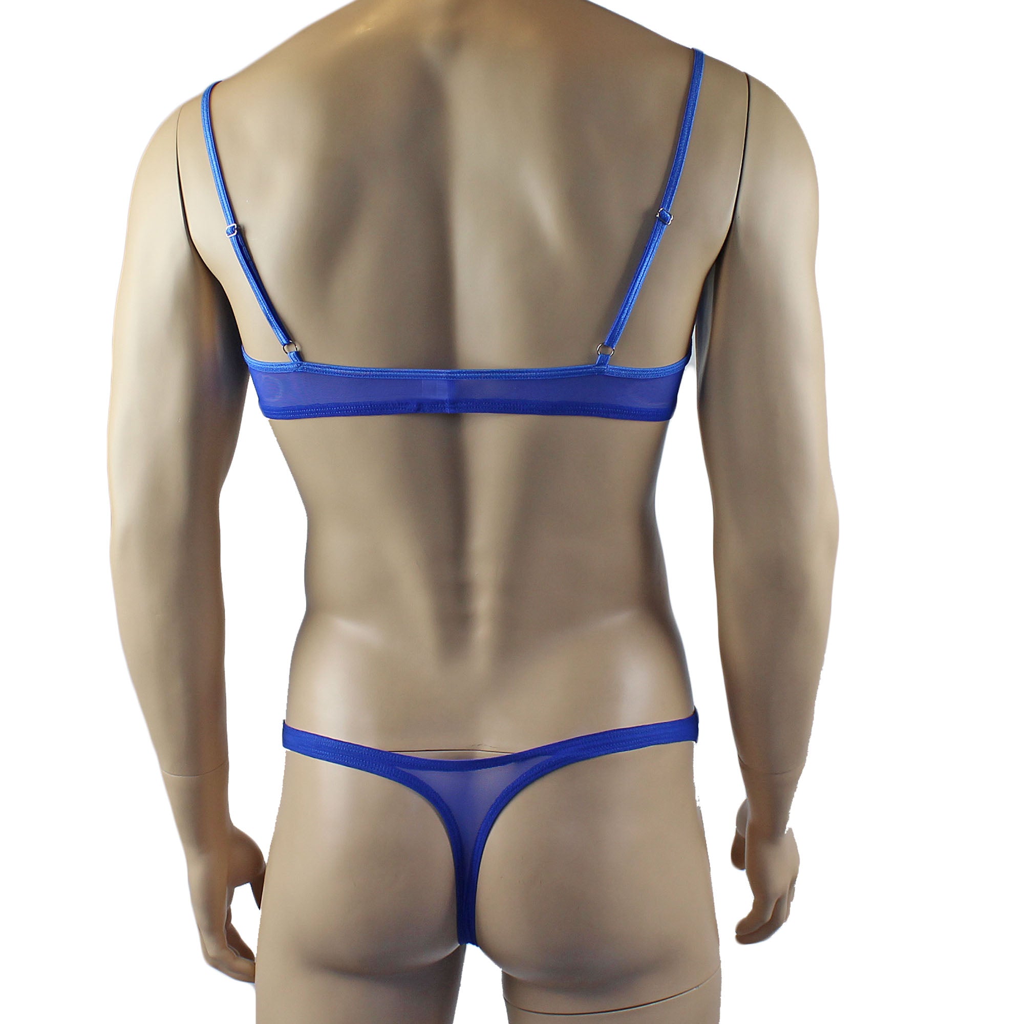 Mens Kristy Lace & Mesh Bra Top BR02L and Thong Panty Blue