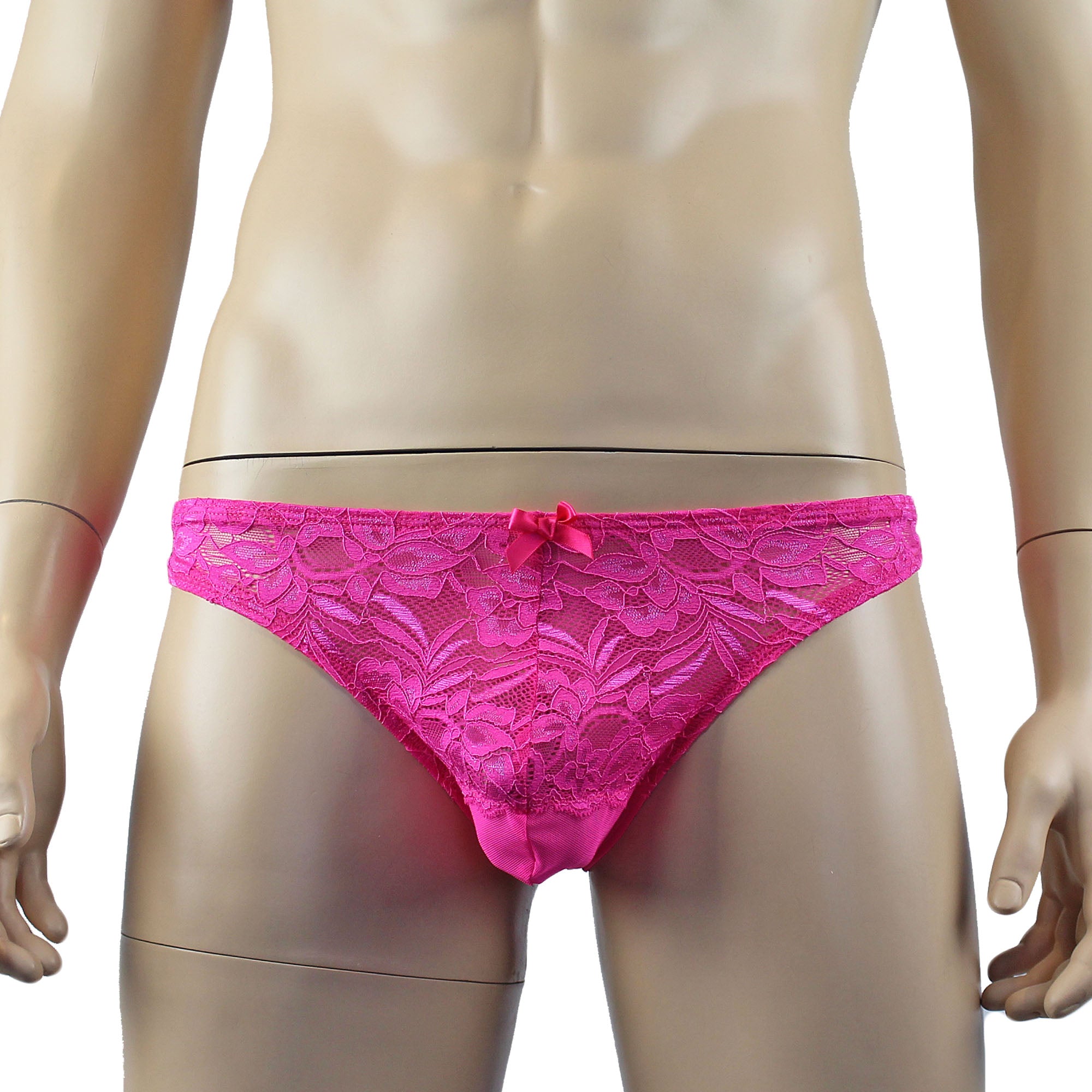 Mens Kristy Lace & Mesh Bra Top BR02L and Thong Panty Hot Pink
