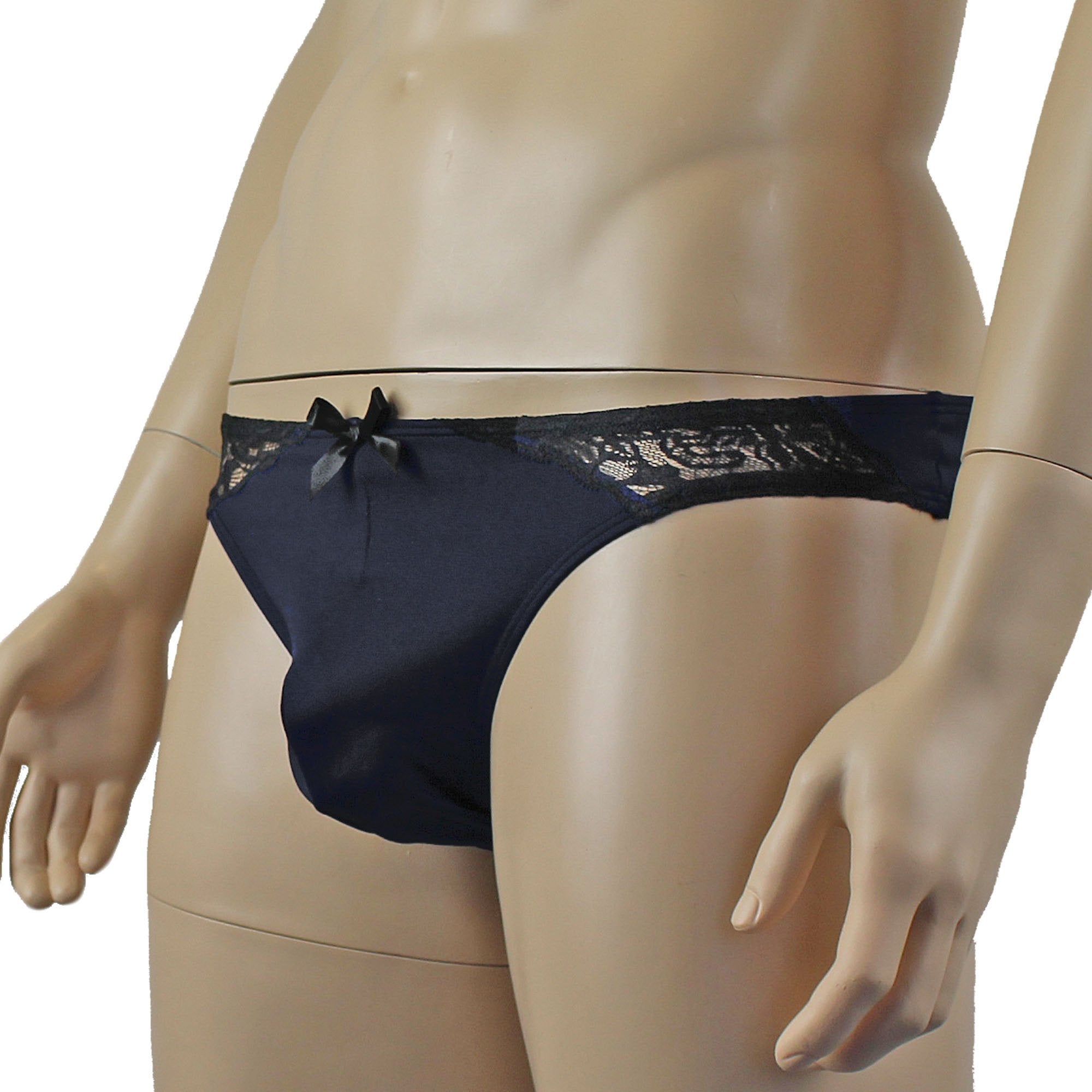 Mens Glamour Spandex Bikini Brief Panty Black & Black Lace