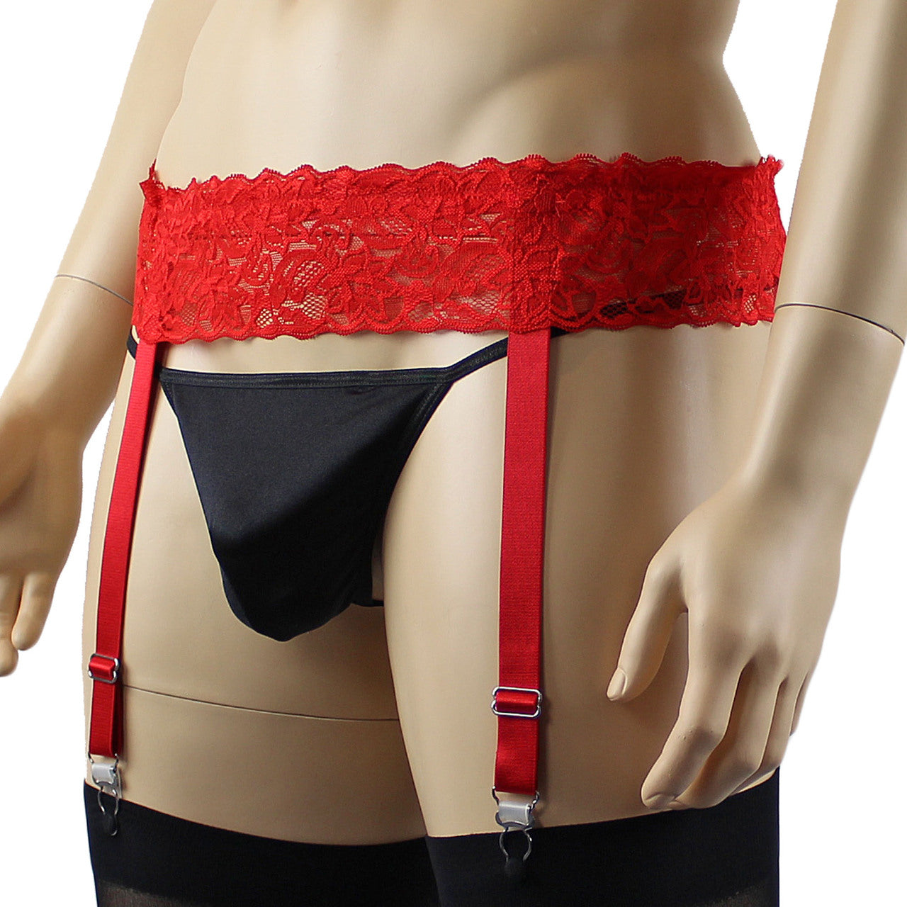Mens Joanne Lace Garter Belt Mens Lingerie and Underwear Red Lace