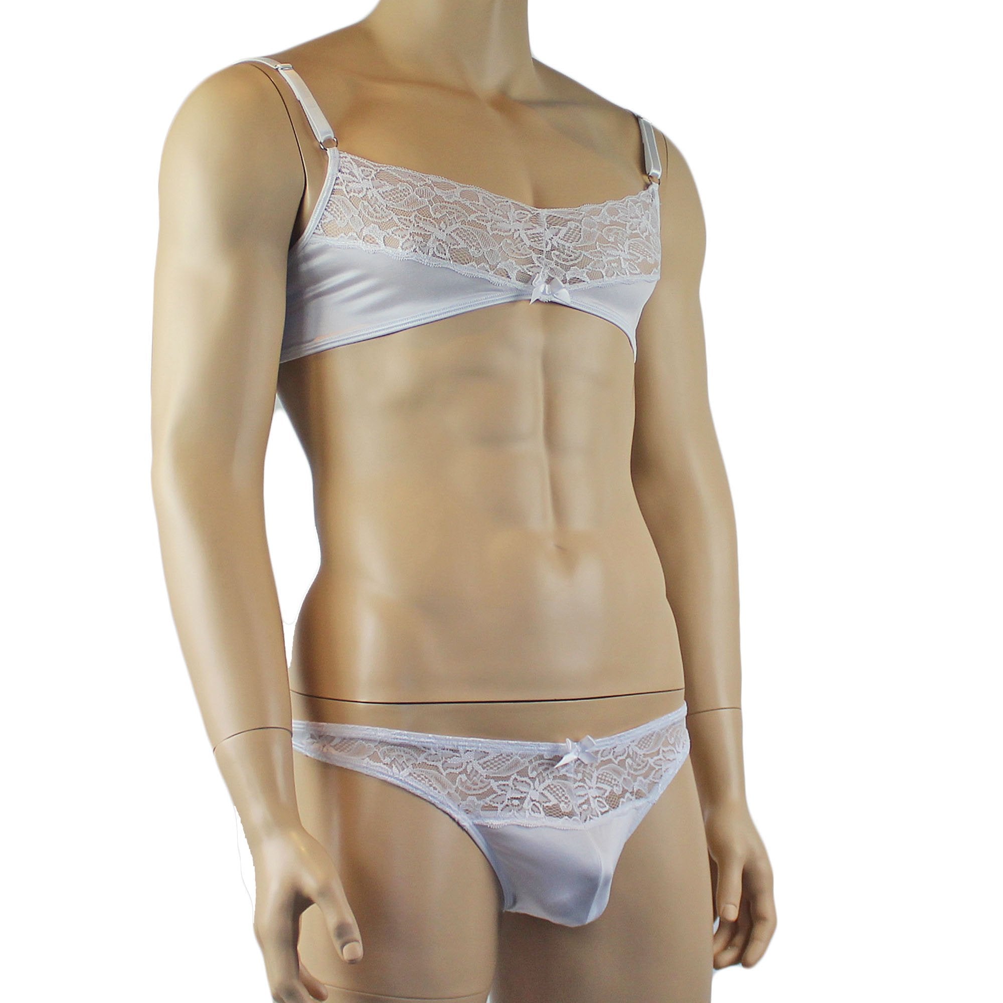 Male Romance Stretch Spandex Bra & Thong for Lingerie Men White or Black