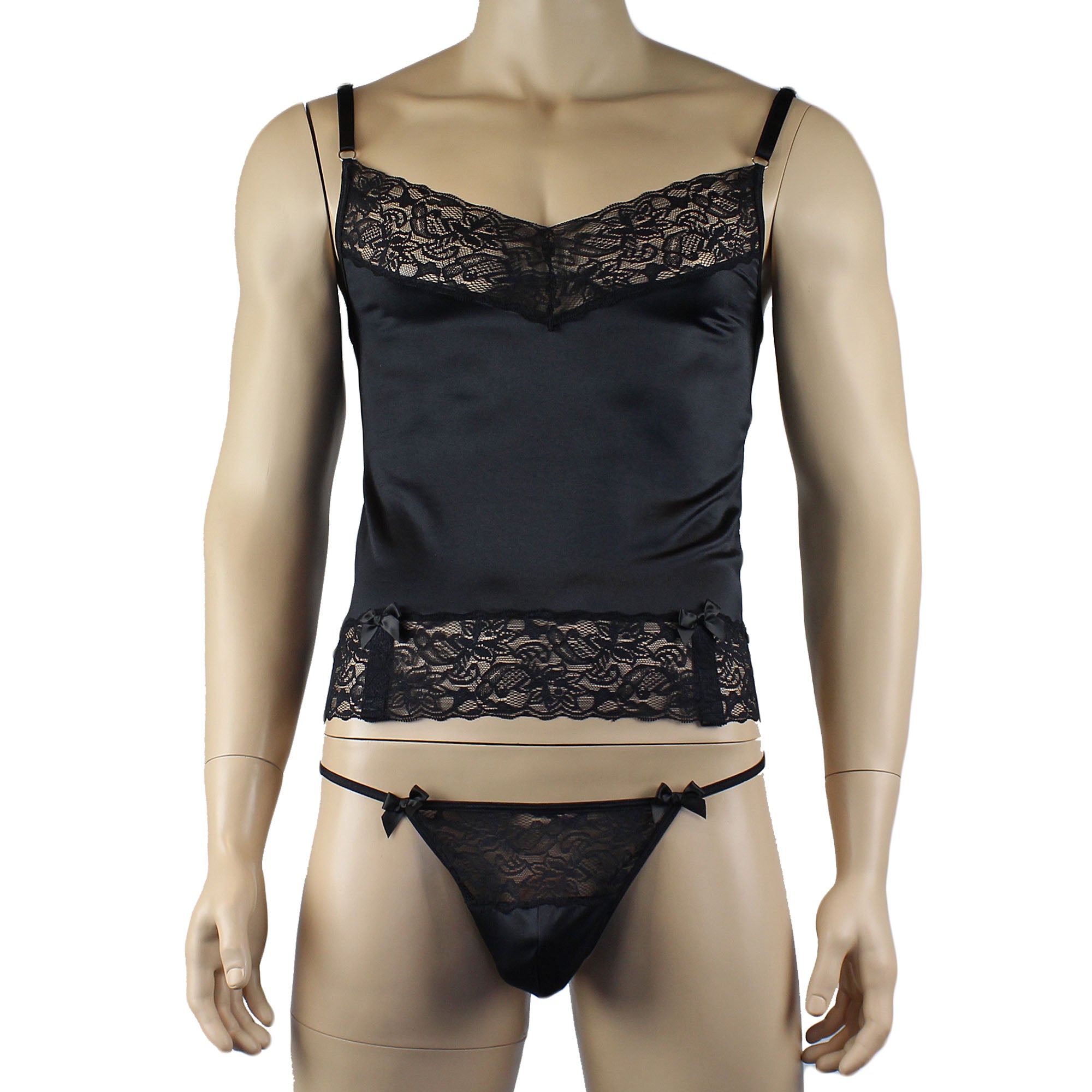 Male Romance Stretch Spandex Corset Camisole Top & G string for Lingerie Men Black or White