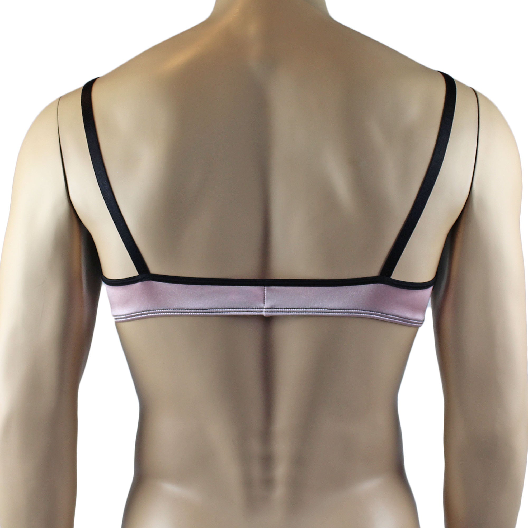 Mens Risque Bra Top with Wide Floral Lace Light Pink & Black Lace