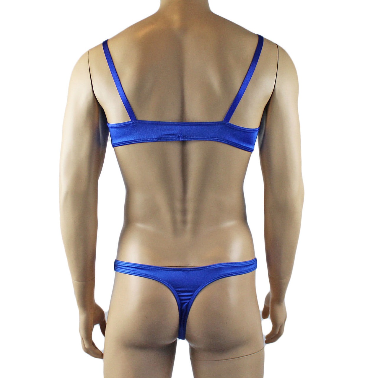 Mens Jenny Shiny Spandex Bra Top and Thong Lingerie (blue plus other colours)