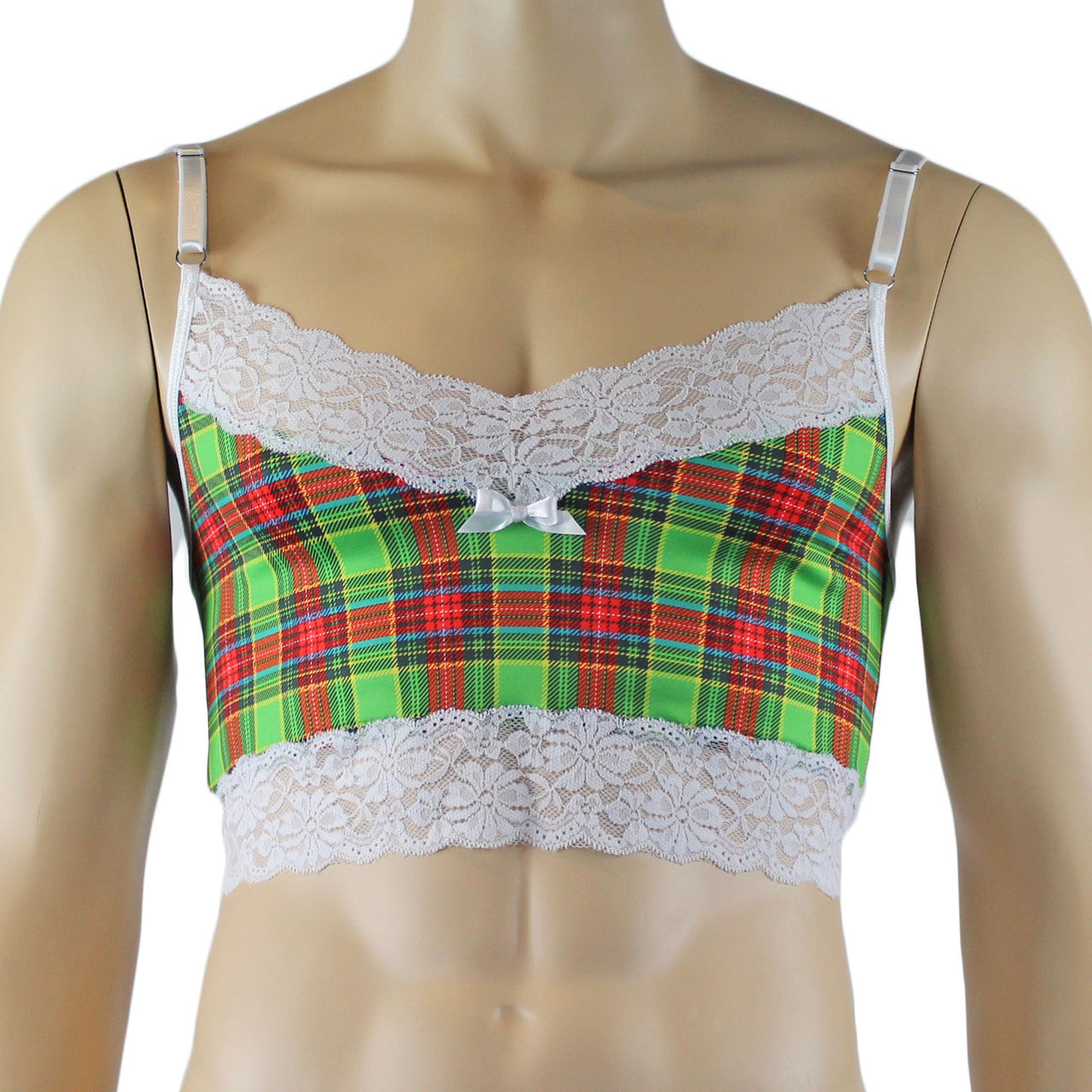 Mens Plaid Tartan Camisole Top & Low Rise Bikini Brief Green and Red