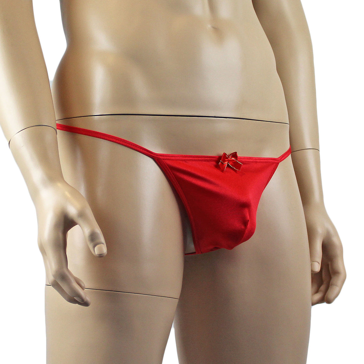 Mens Xmas Stretch Spandex Pouch G string with Red & Gold Bow