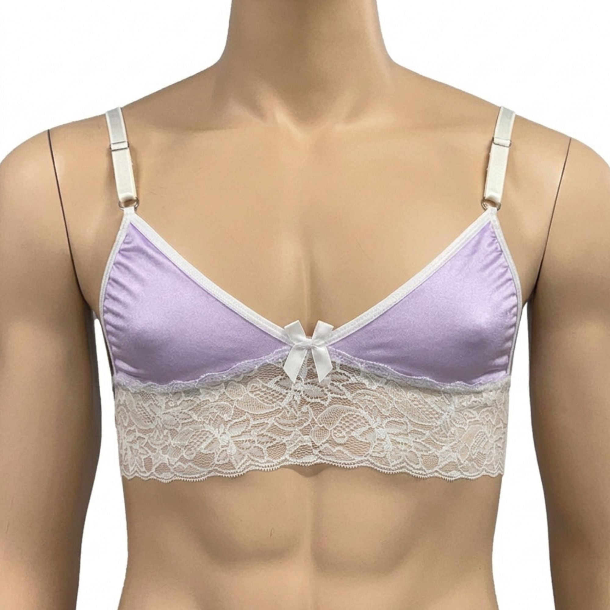 Mens Jackie & Lace Bra Top with Fun & Flirty Detail Lilac & White Lace
