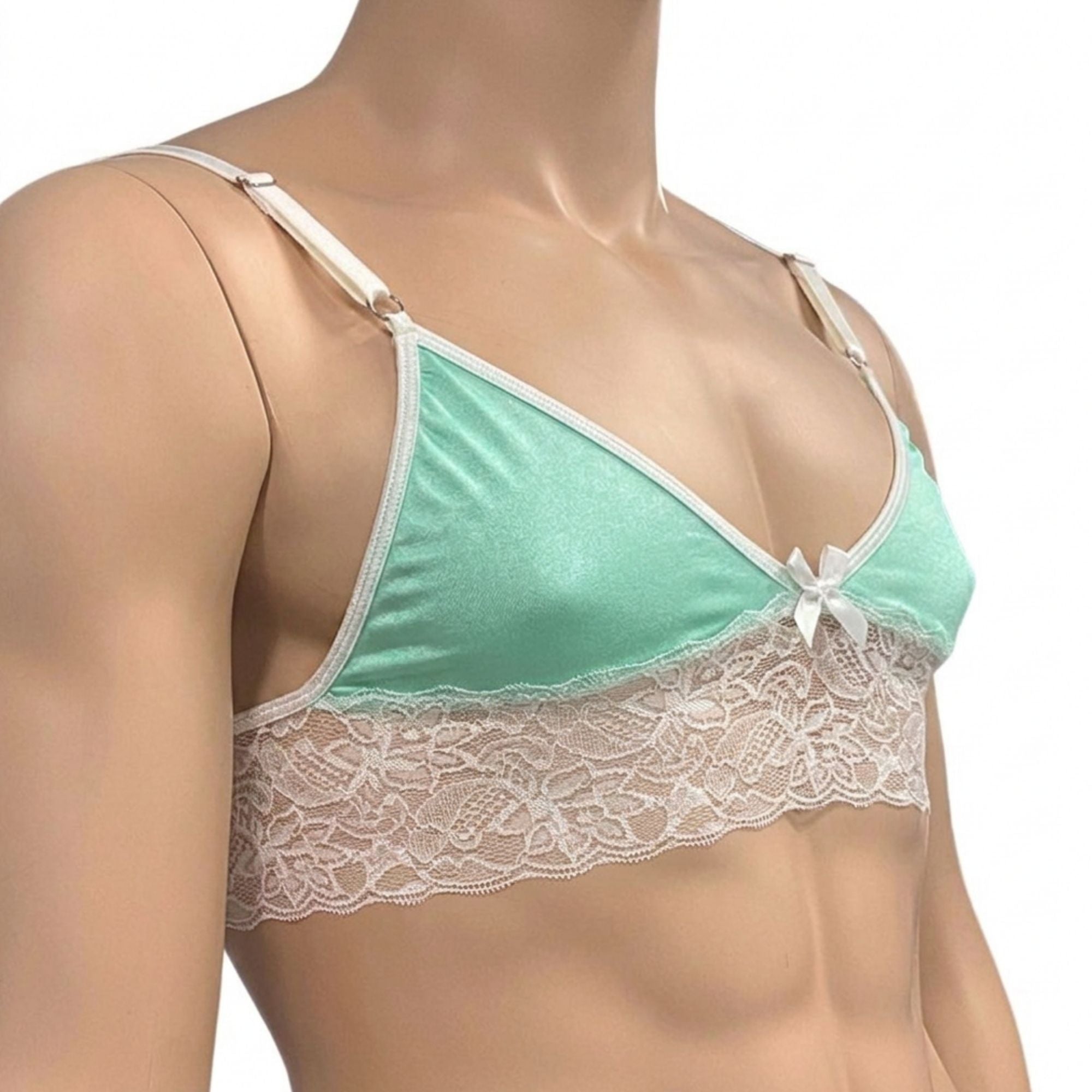 Mens Jackie & Lace Bra Top with Fun & Flirty Detail Mint & White Lace