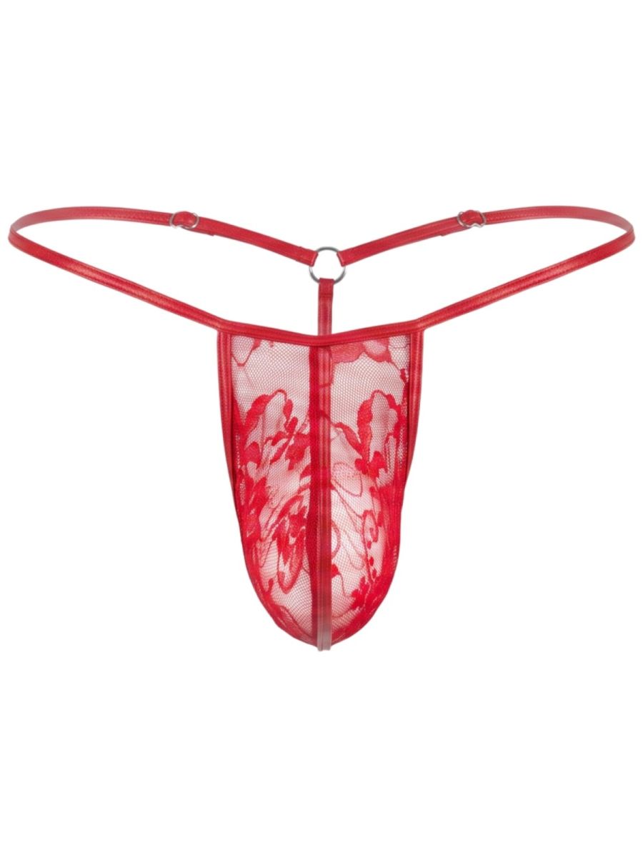 CandyMan 95007 Mens Intimate Sheer Lace Mini Thongs Red