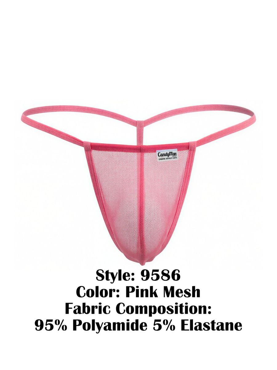 CandyMan 9586 Mens Sexy G-string Thong Pink Mesh