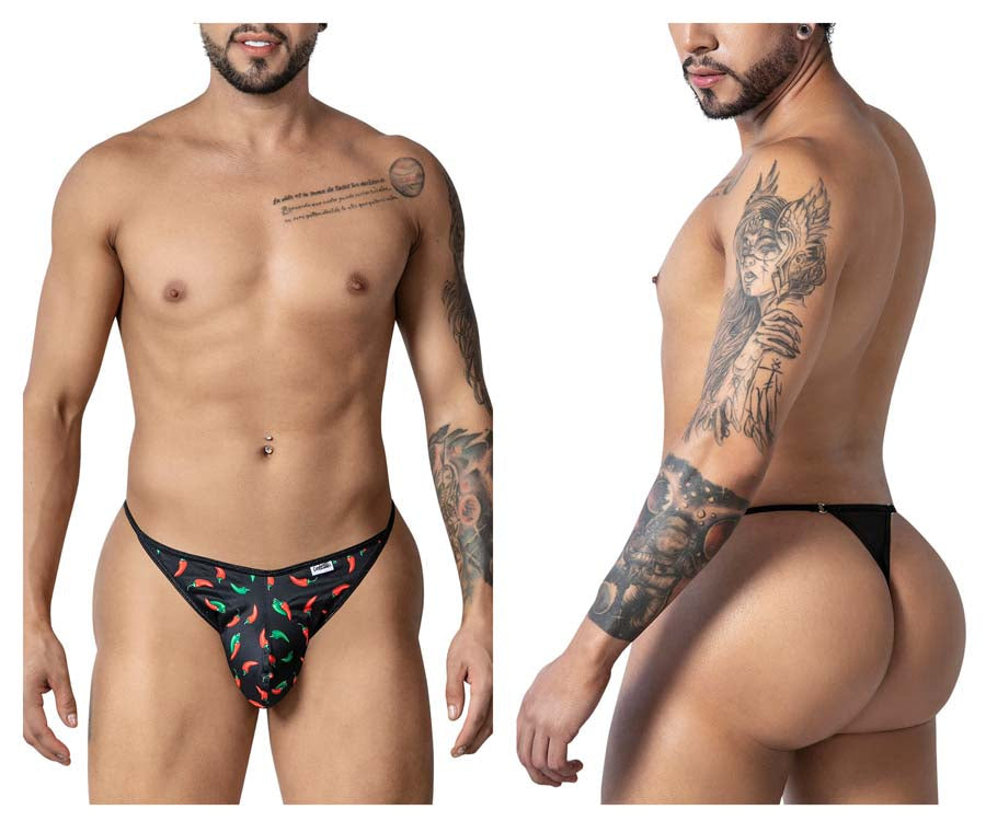 CandyMan 99875 Mens Breathable Mesh Chilli Pepper Thongs Plus Sizes Black Print