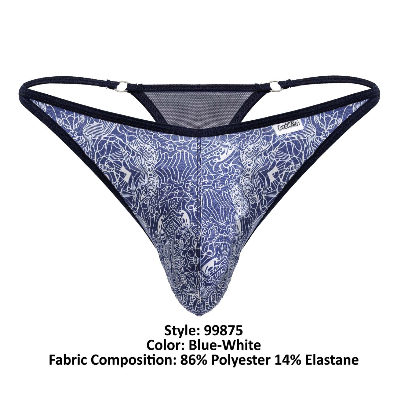 CandyMan 99875 Mens Water Print Breathable Mesh Thongs Plus Sizes Blue-White