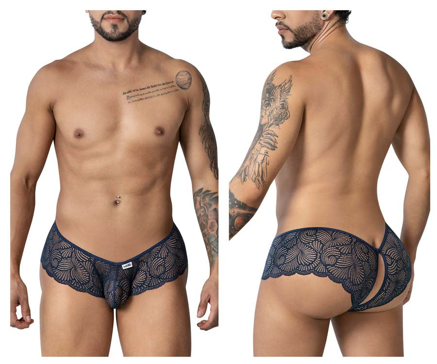 CandyMan 99907 Mens Sexy Lace Open Back Trunks Navy