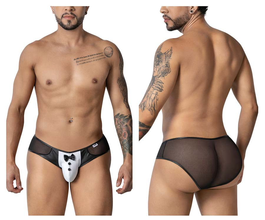CandyMan 99919 Male Tuxedo Briefs with Bow Black-White