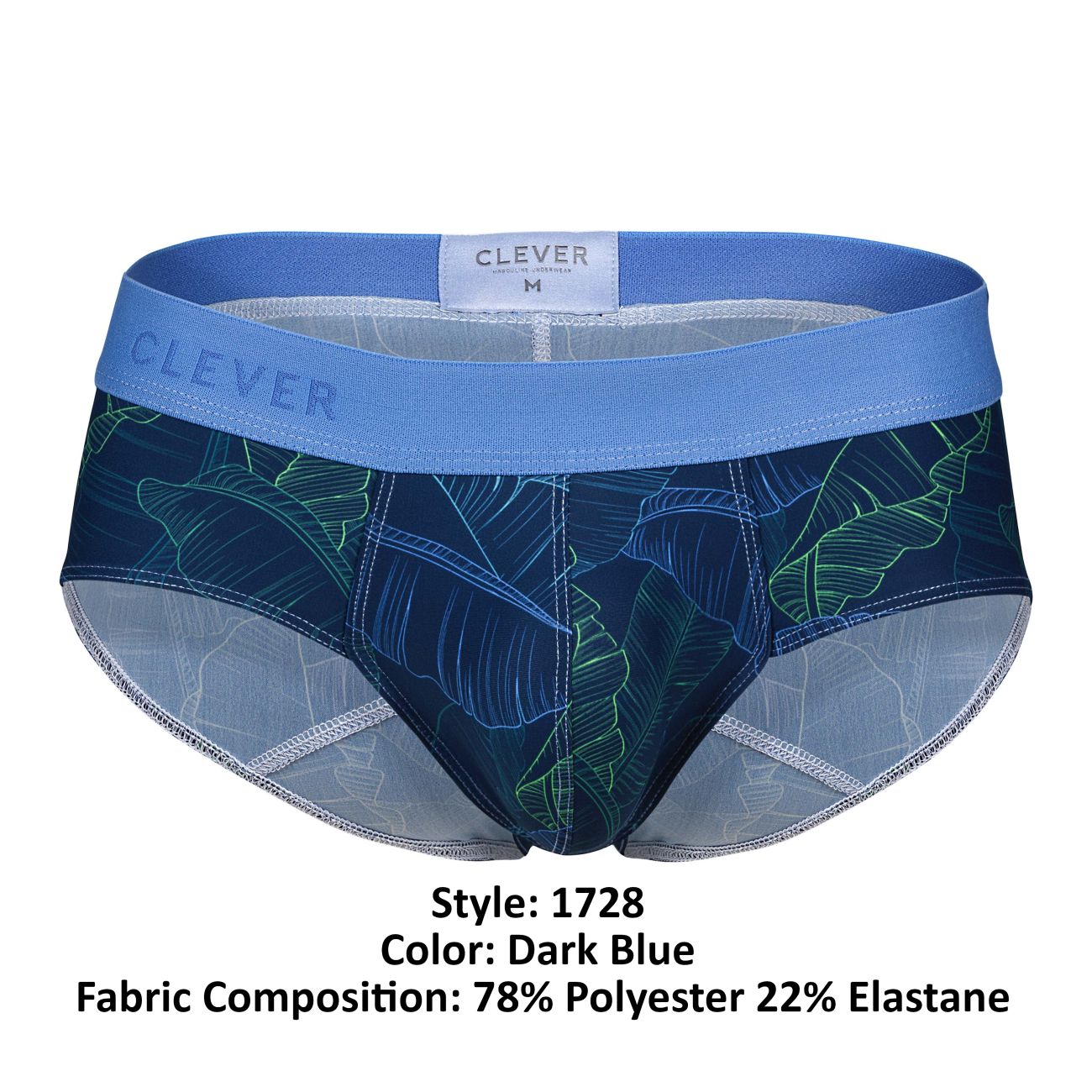 Clever 1728 Mens Shape Leaf Inspired Print Briefs Dark Blue