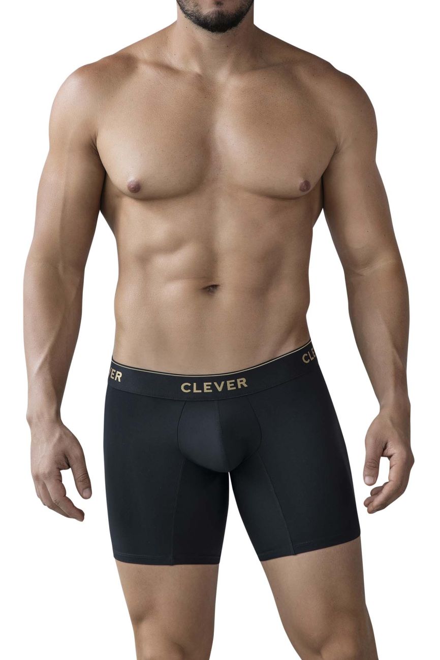 Clever 2027 Valladolid Mens Sleek Long Leg Boxer Briefs Black