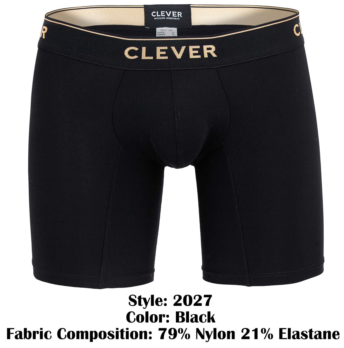 Clever 2027 Valladolid Mens Sleek Long Leg Boxer Briefs Black