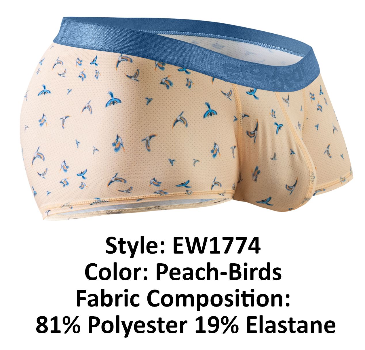 ErgoWear EW1774 SLK SE  Male Comfortable Trunks Peach Birds