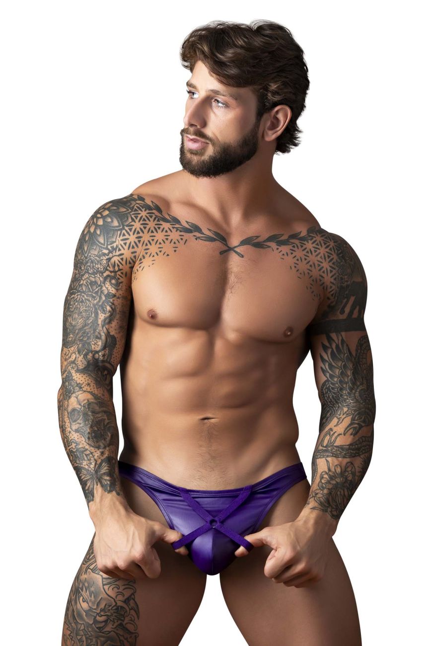 Male Power 447-302 Eggplant Crossover Mens Sexy Thong Plum