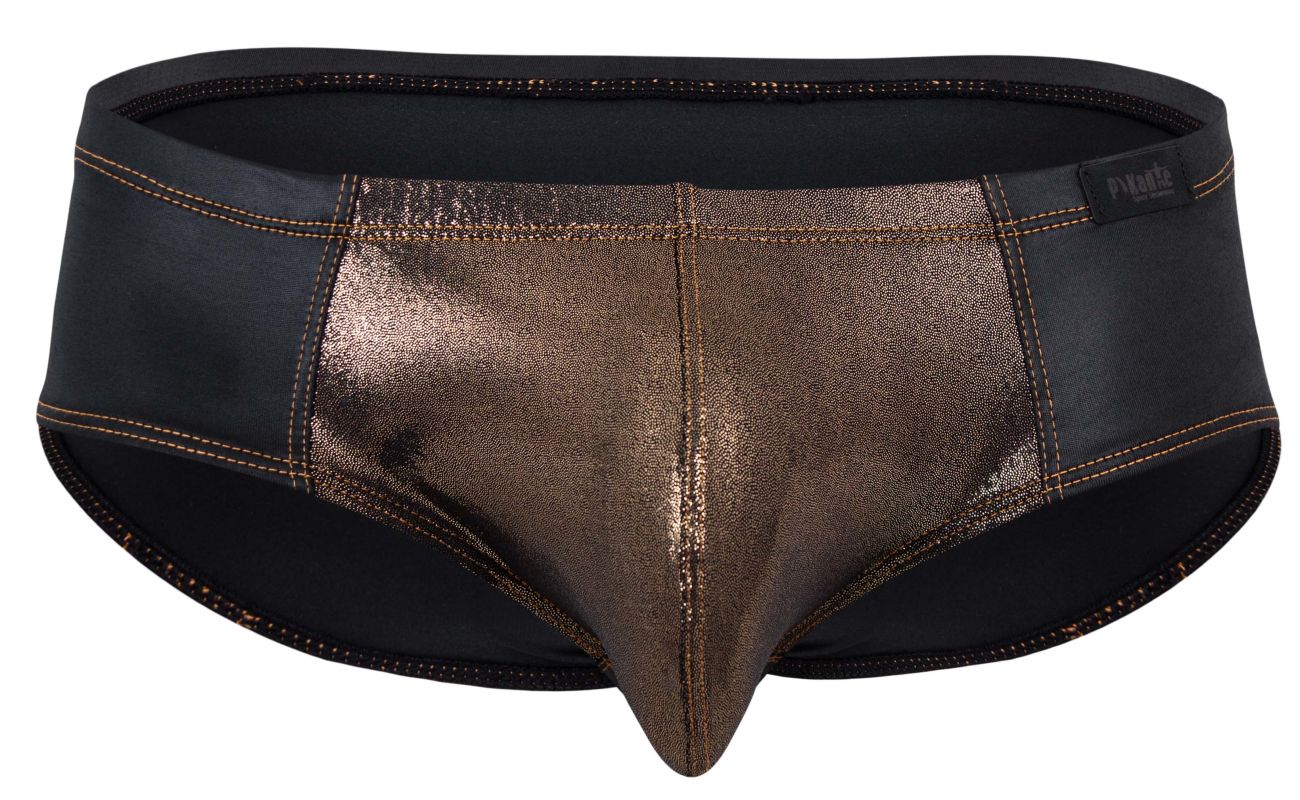 Pikante 2122 Glitters Mens Metallic Gold Front Briefs Black