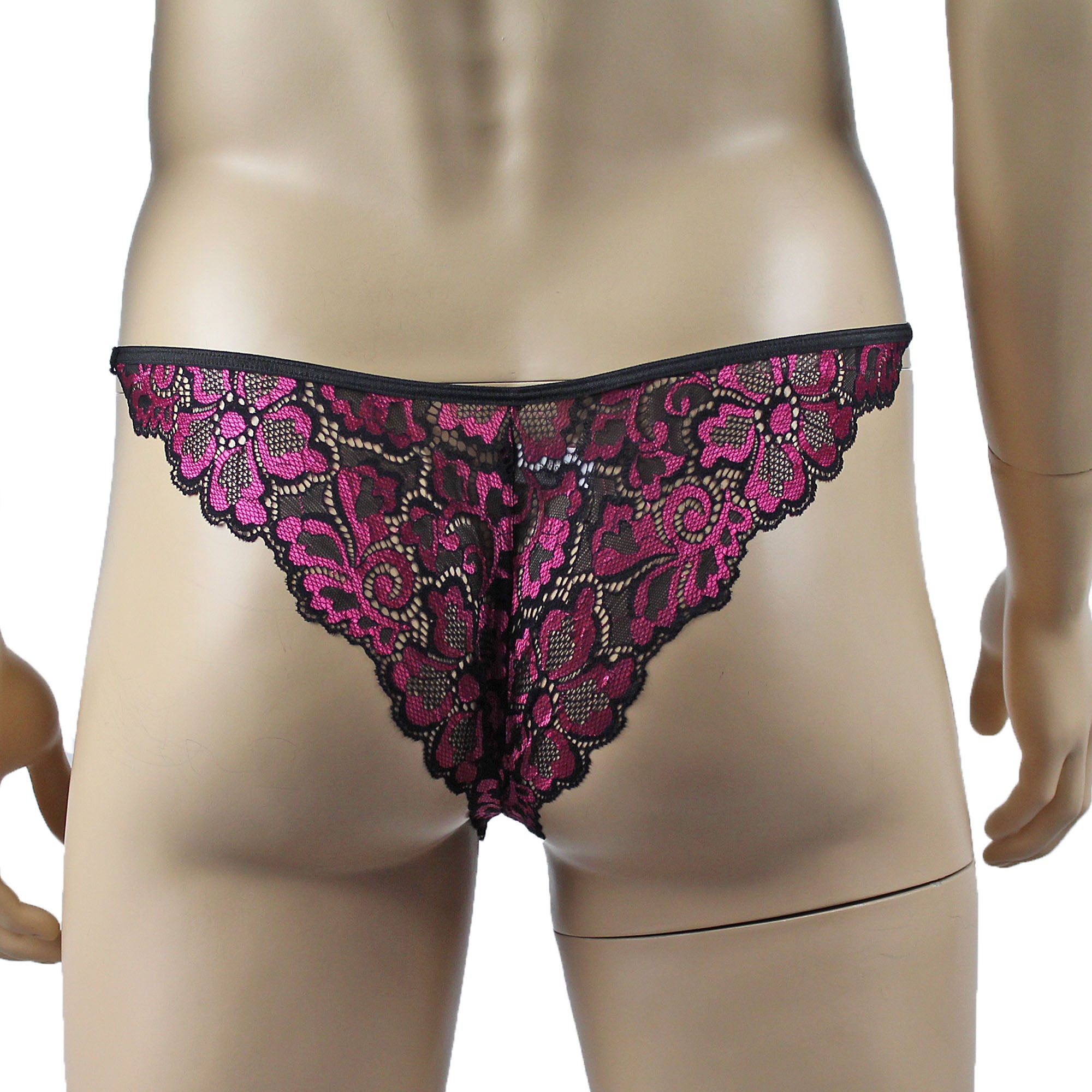 Mens Sweetheart Shiny Lace Bikini Brief Panty (hot pink plus other colours)