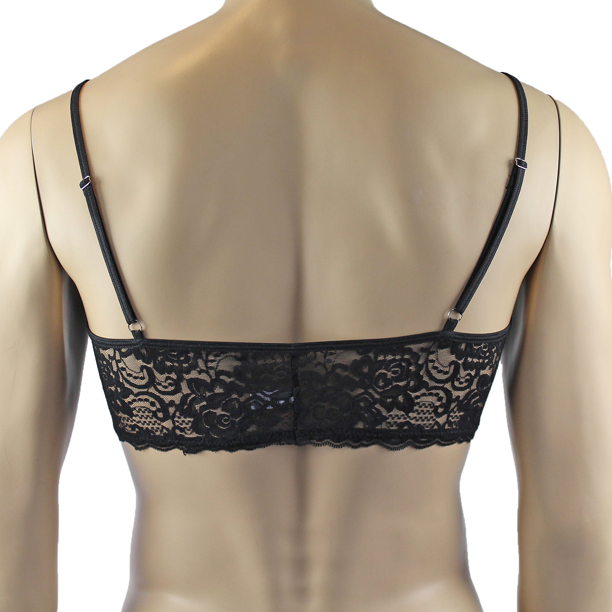 Mens Rebecca Pretty Floral Lingerie Lace Bra Top, Micro Mini Skirt and G string Black