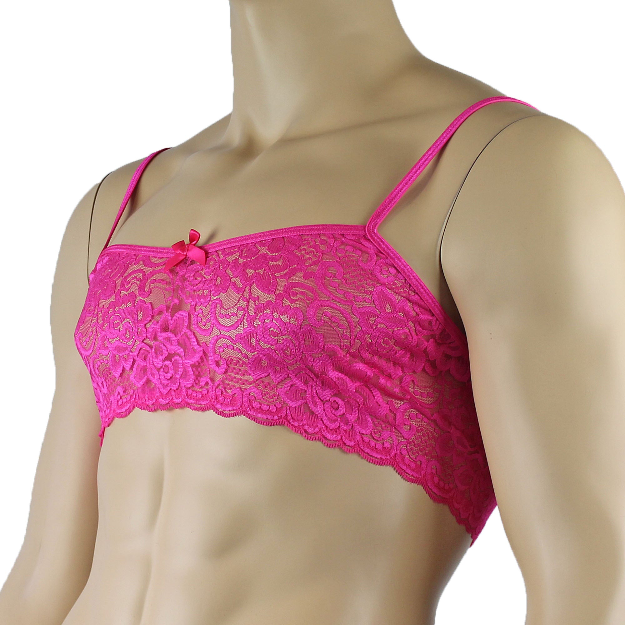 Mens Rebecca Pretty Lace Bra Top with Thin Adjustable Straps Hot Pink