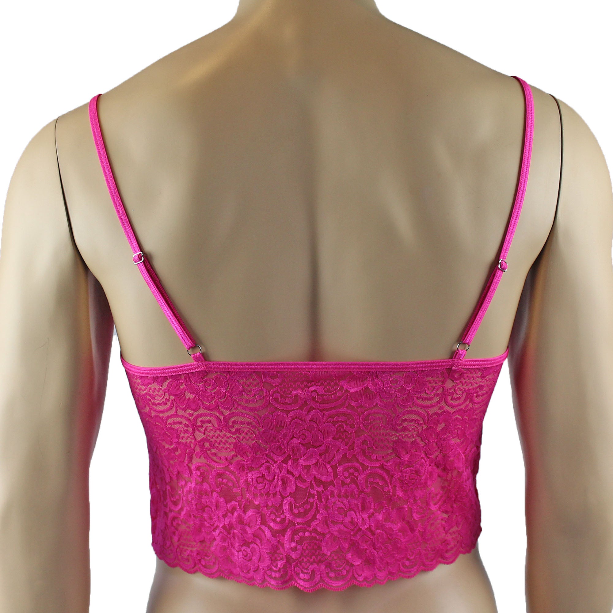 Mens Rebecca Pretty Floral Lingerie Lace Camisole Top with G string Hot Pink