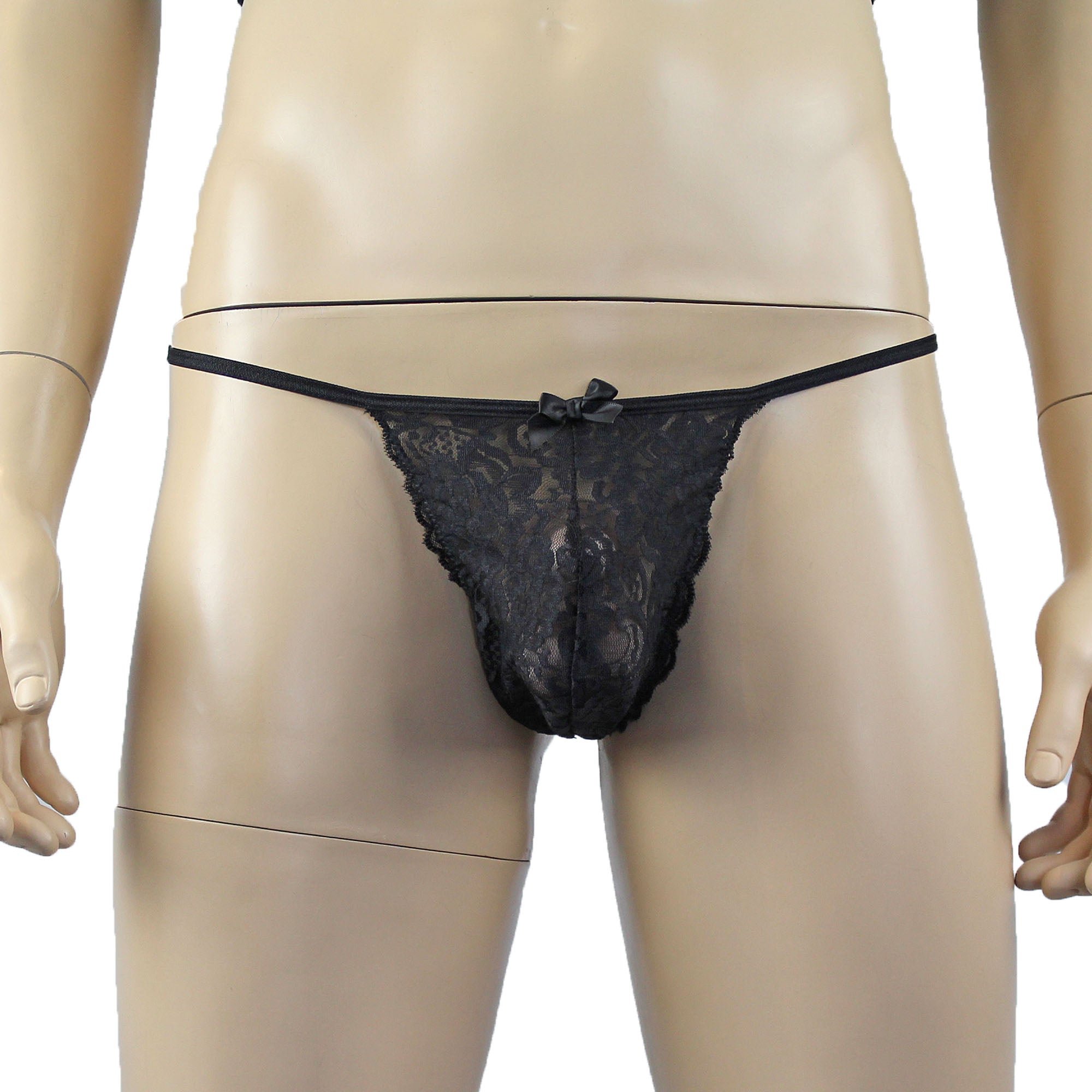 Mens Rebecca Pretty Floral Lingerie Lace Bra Top, Micro Mini Skirt and G string Black