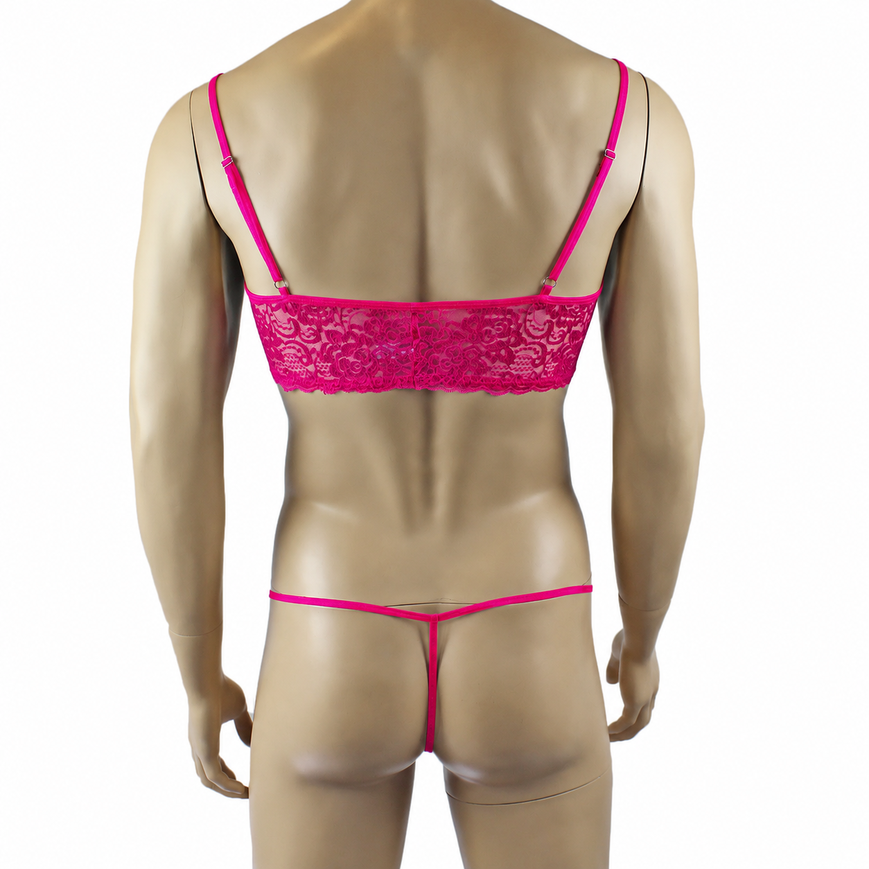 Mens Rebecca Pretty Floral Lingerie Lace Bra Top with G string Hot Pink