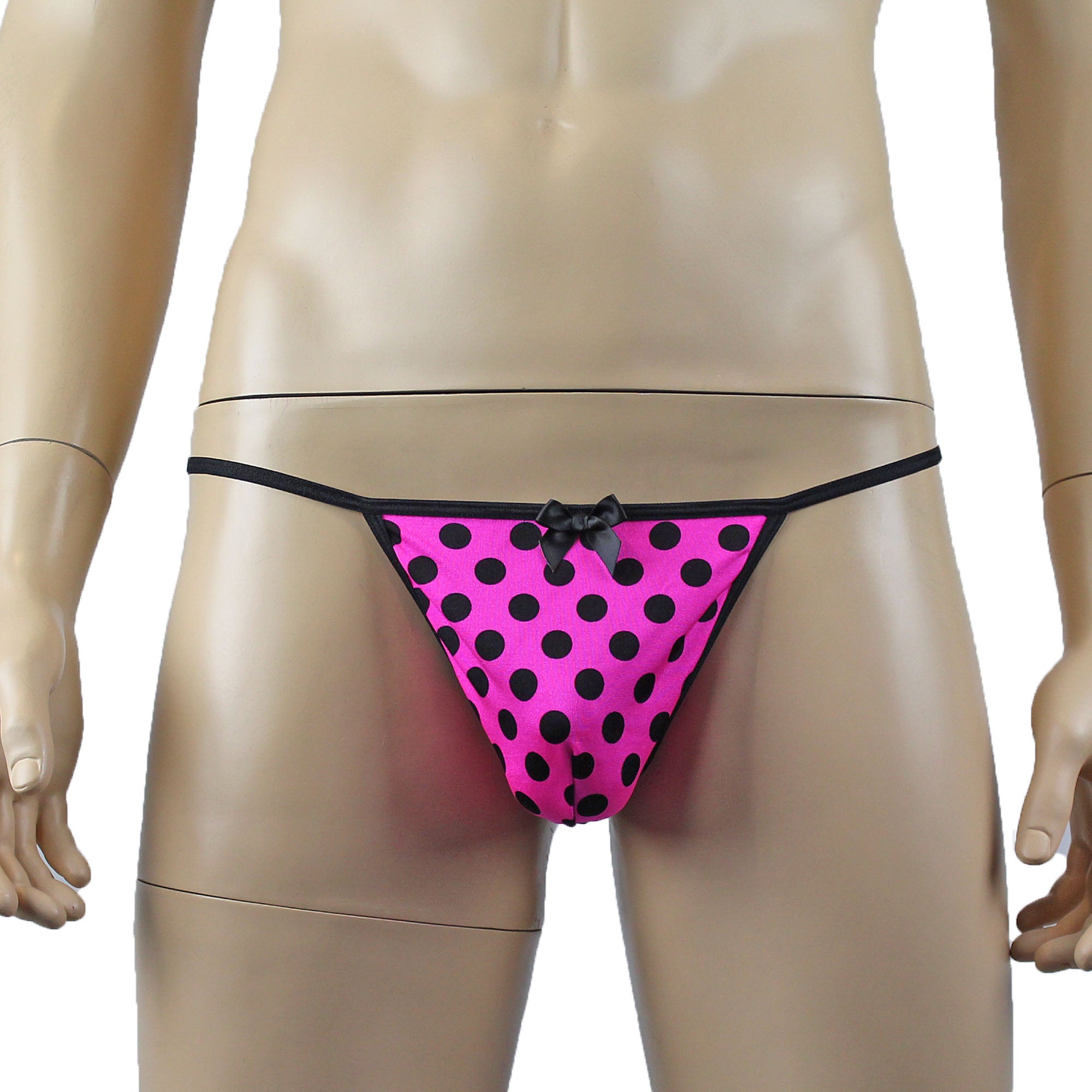 Mens Pink Polka Dot Lace Bra Top with Matching Polka G string