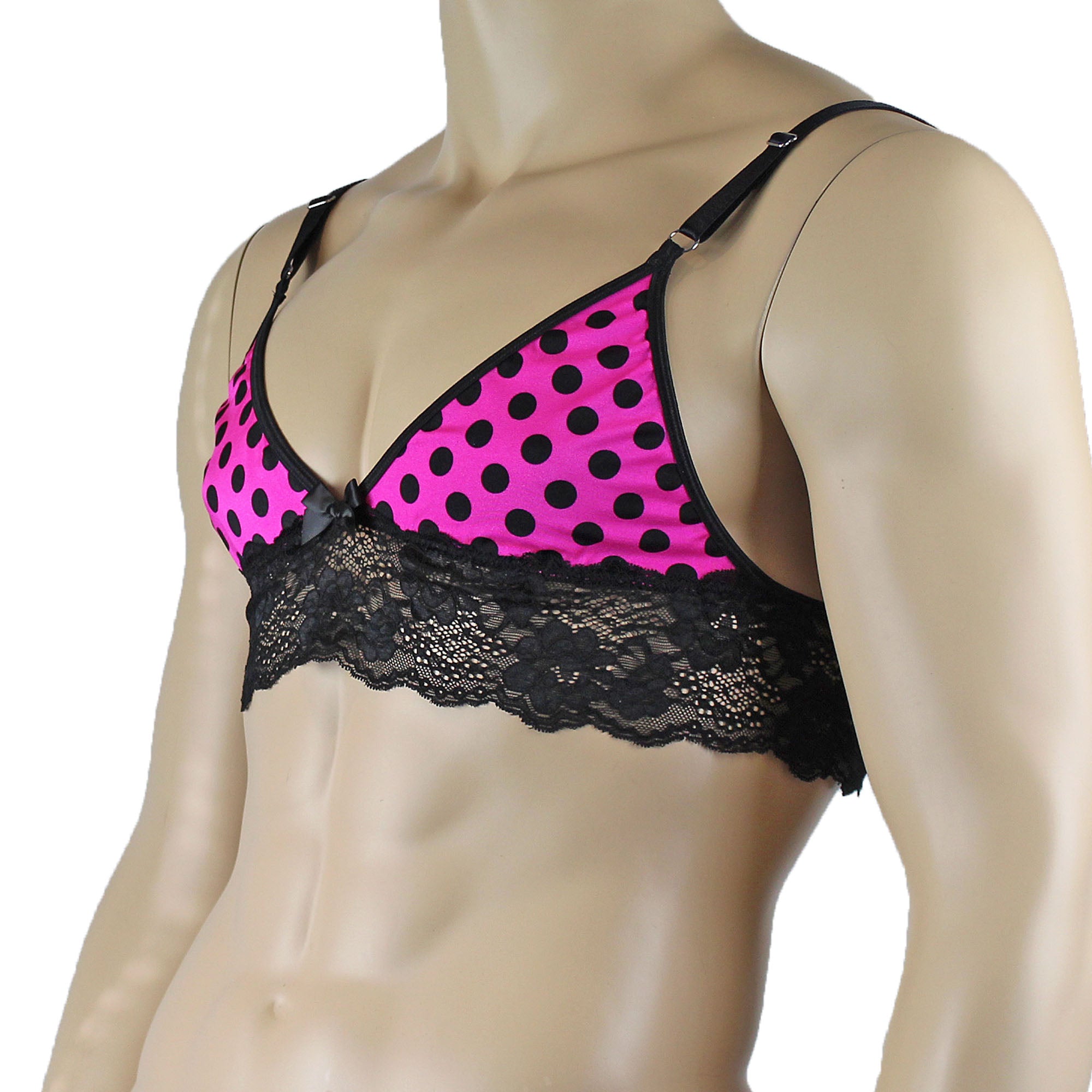 Mens Pink Polka Dot Lace Bra Top with Fun & Flirty Detail