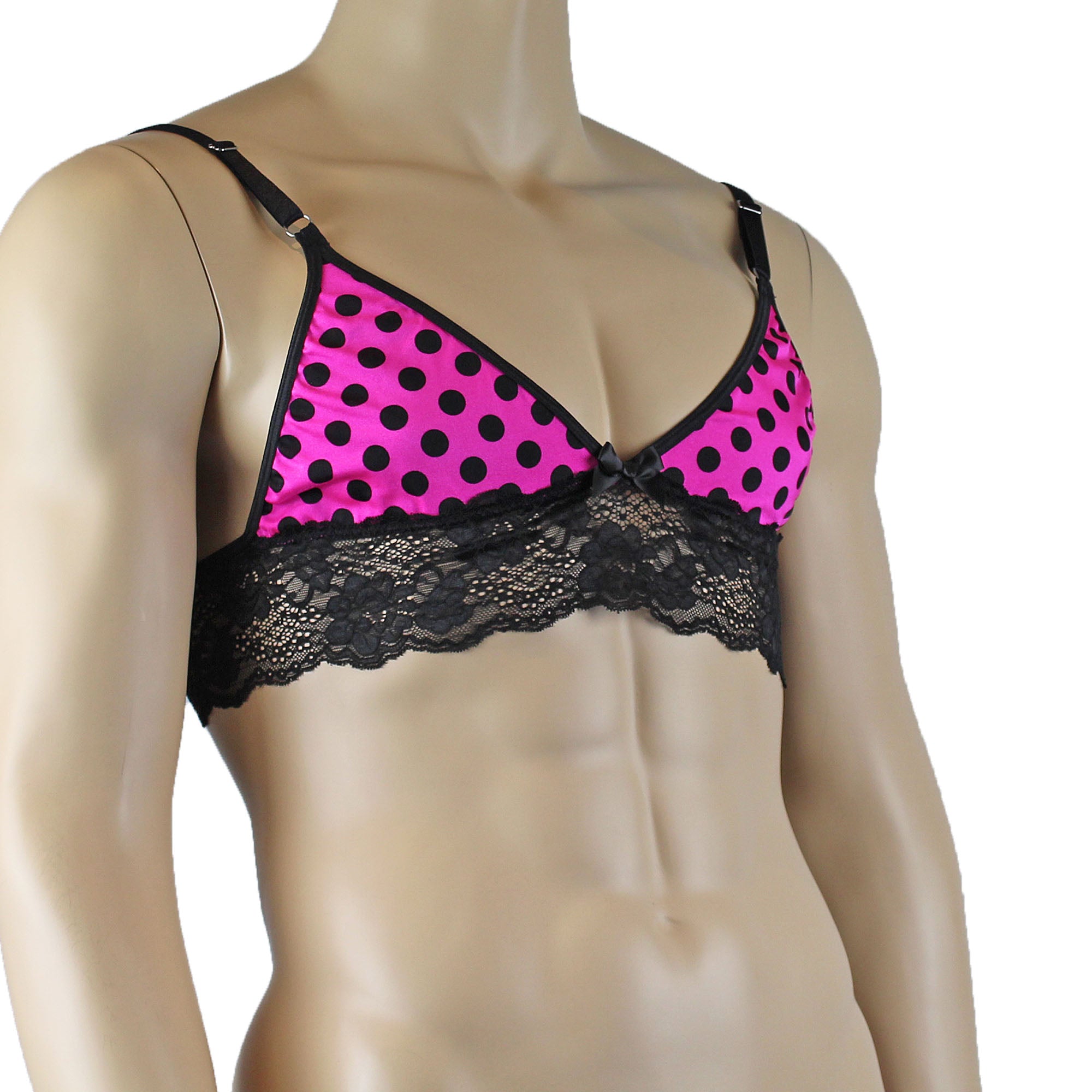 Mens Pink Polka Dot Lace Bra Top with Matching Polka G string
