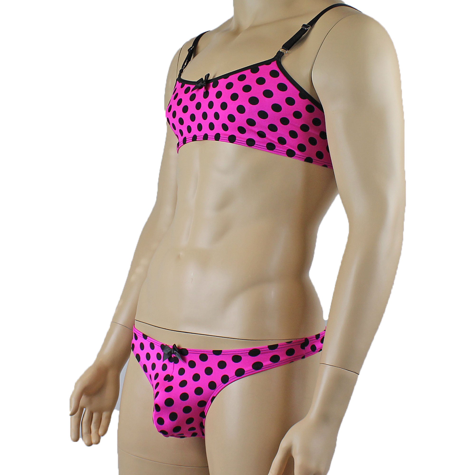 Mens Polka Dot Hot Pink Crop Top Bra & G string Thong
