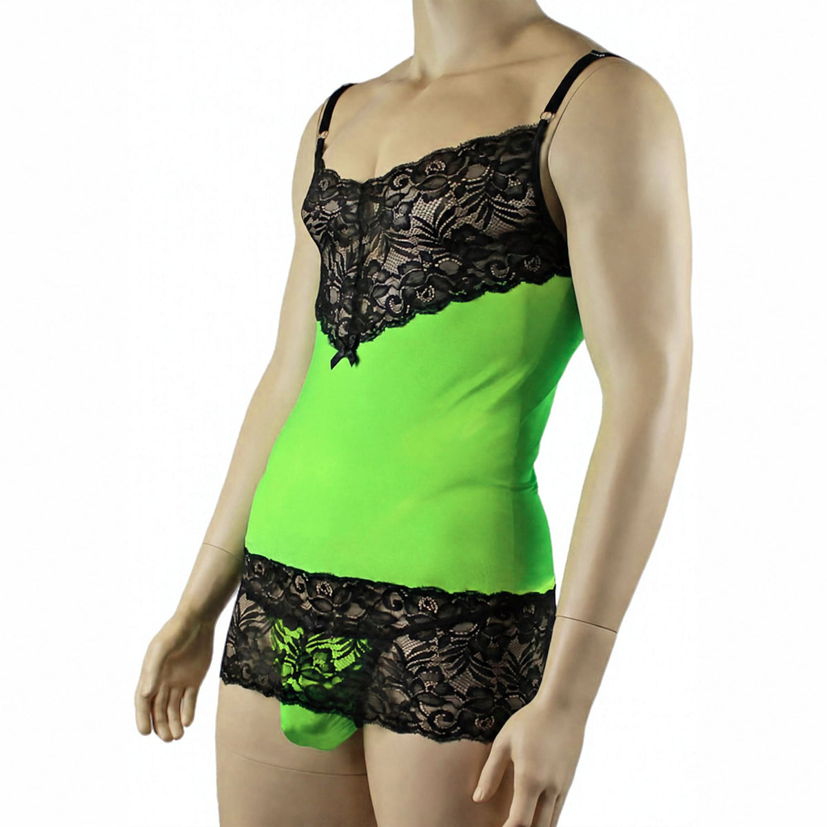 Mens Risque Camisole Mini Dress Chemise & G string Green & Black