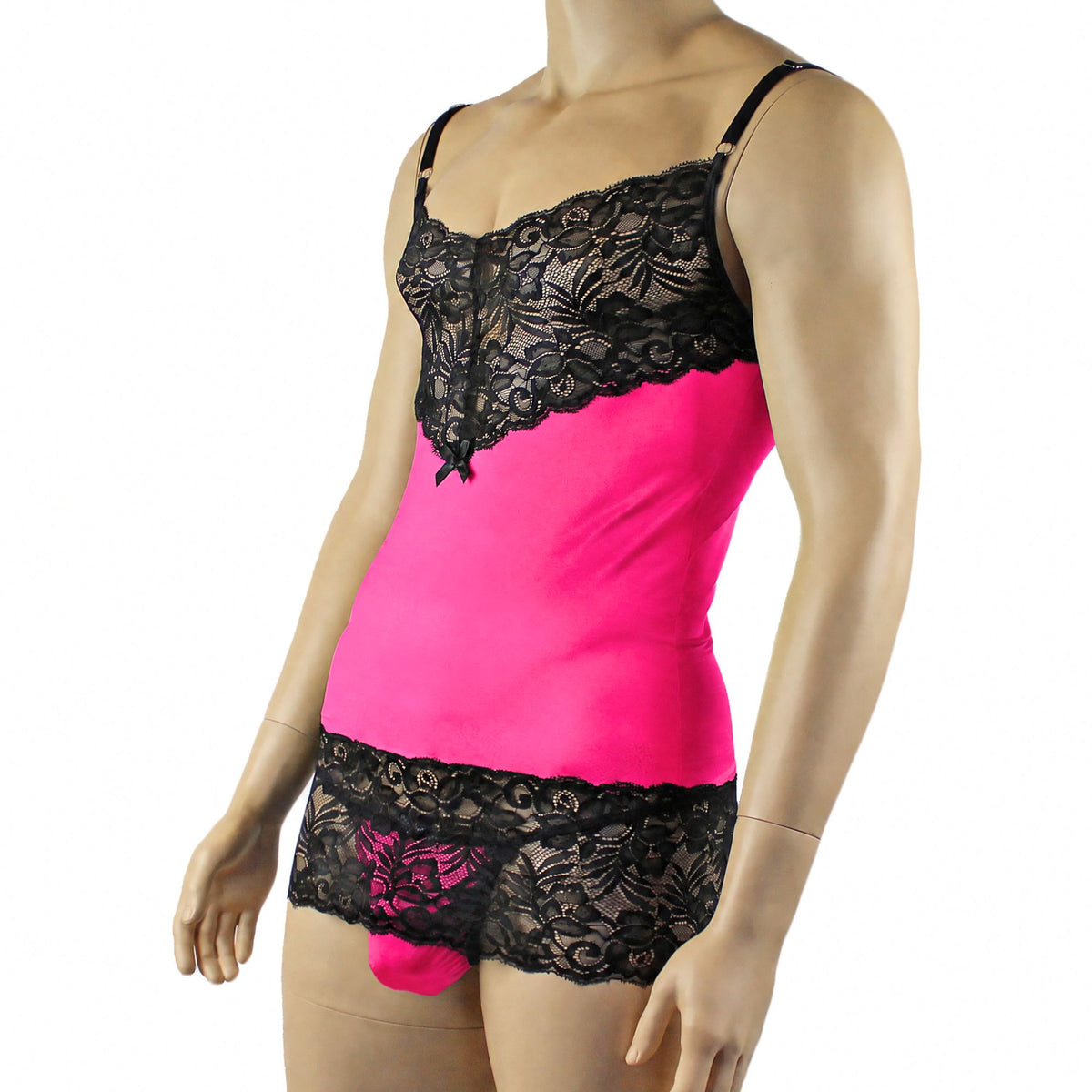 Mens Risque Camisole Mini Dress Chemise & G string Pink & Black
