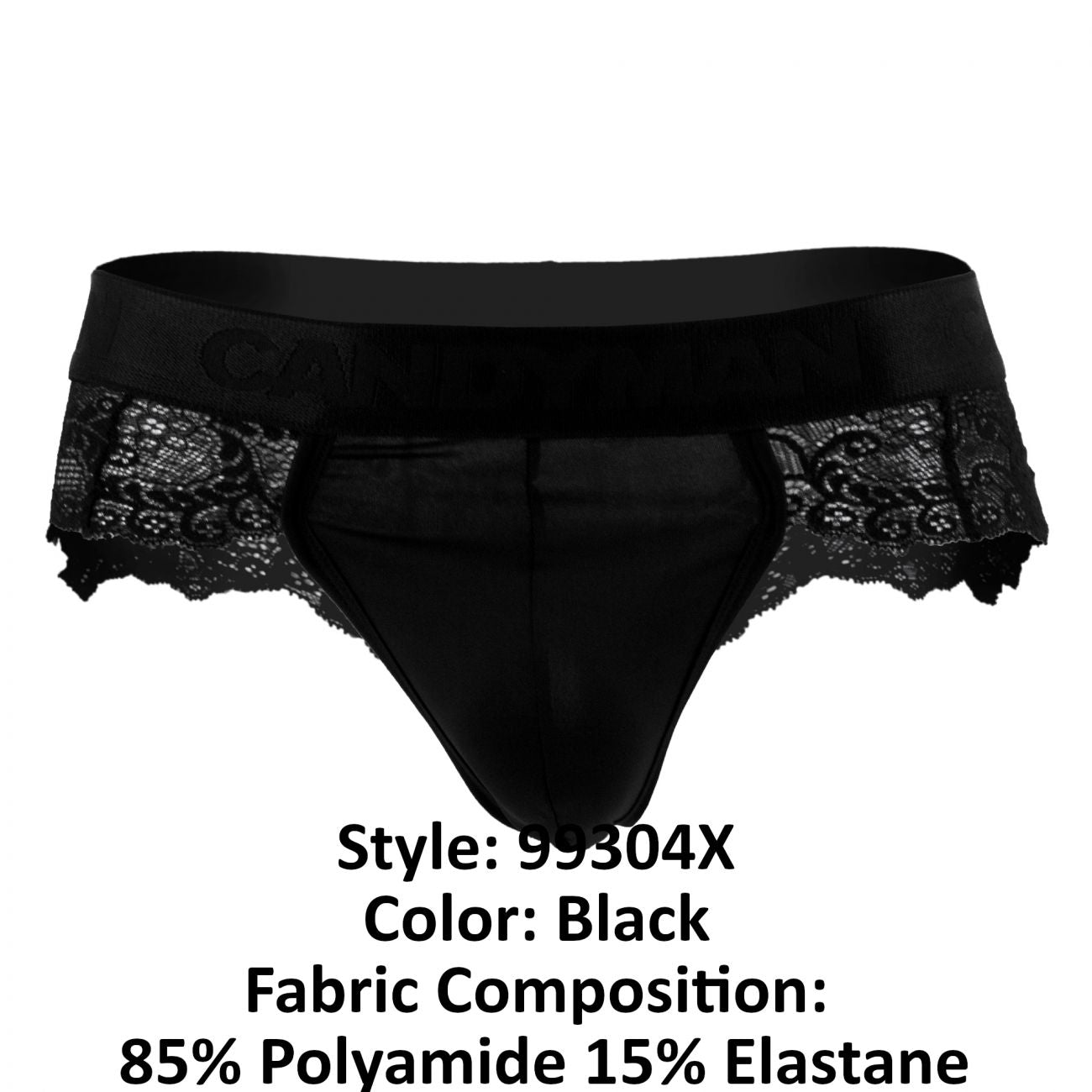 CandyMan 99304X Lace Thongs Black Plus Sizes