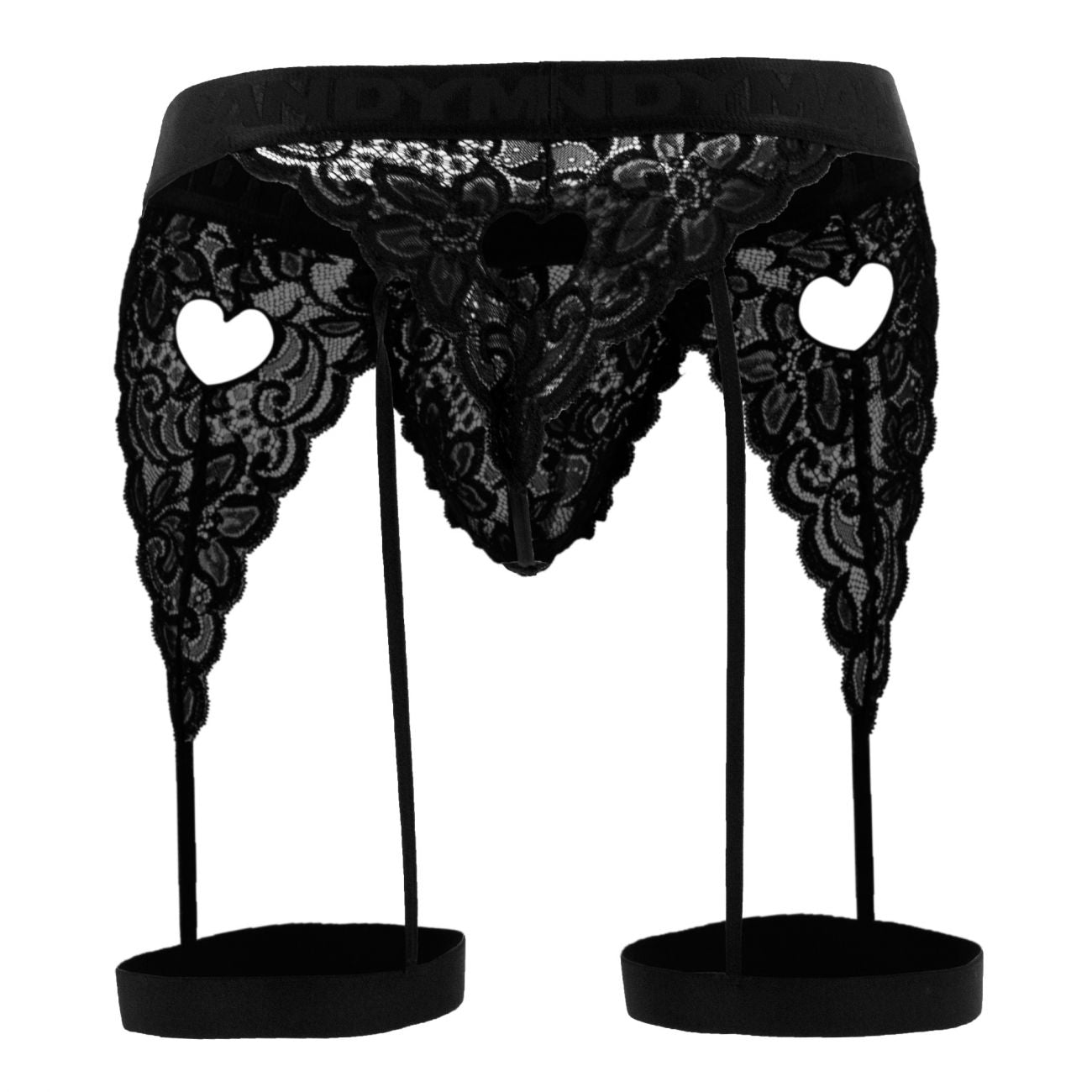 CandyMan 99310 Thong with Attached Garters Black