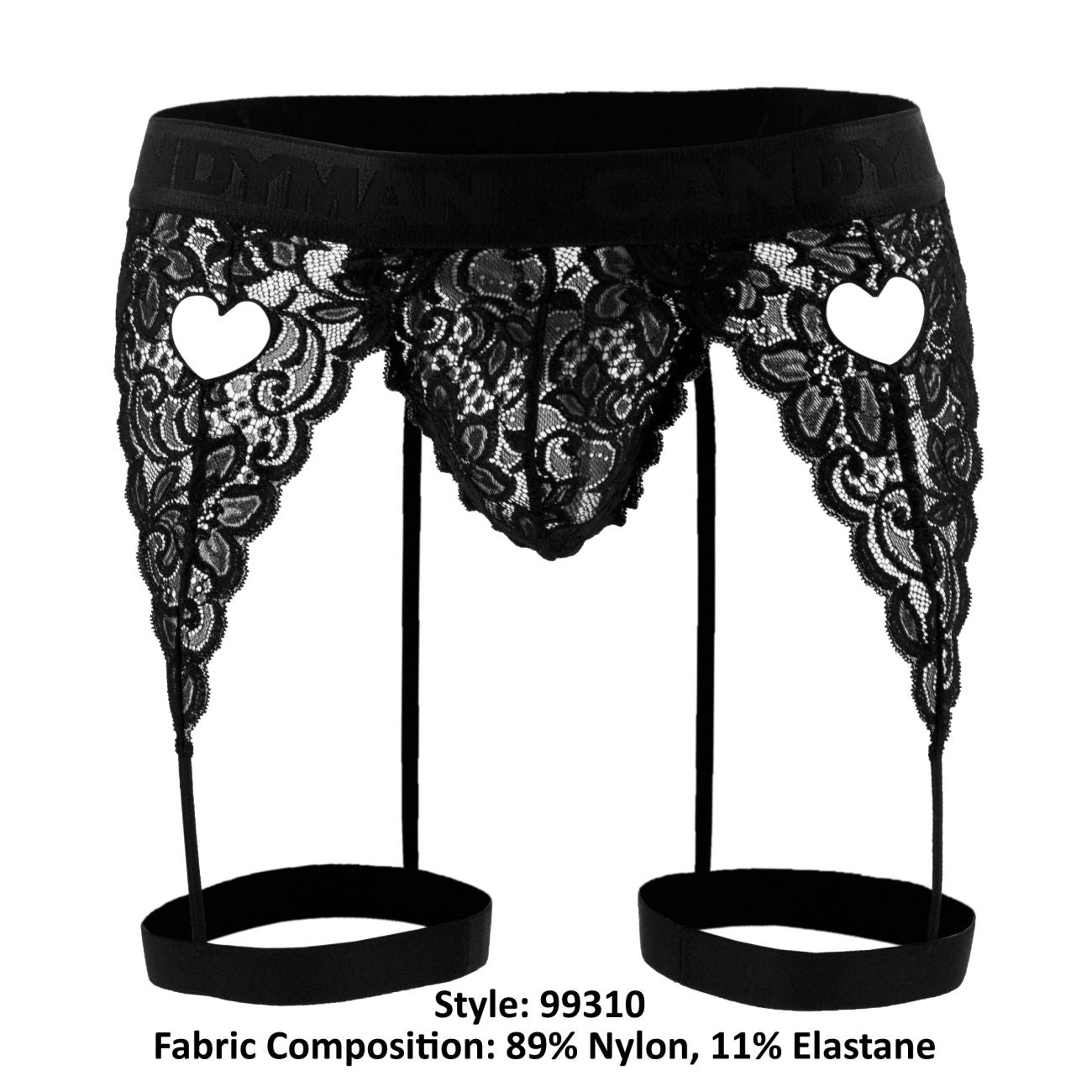 CandyMan 99310 Thong with Attached Garters Black