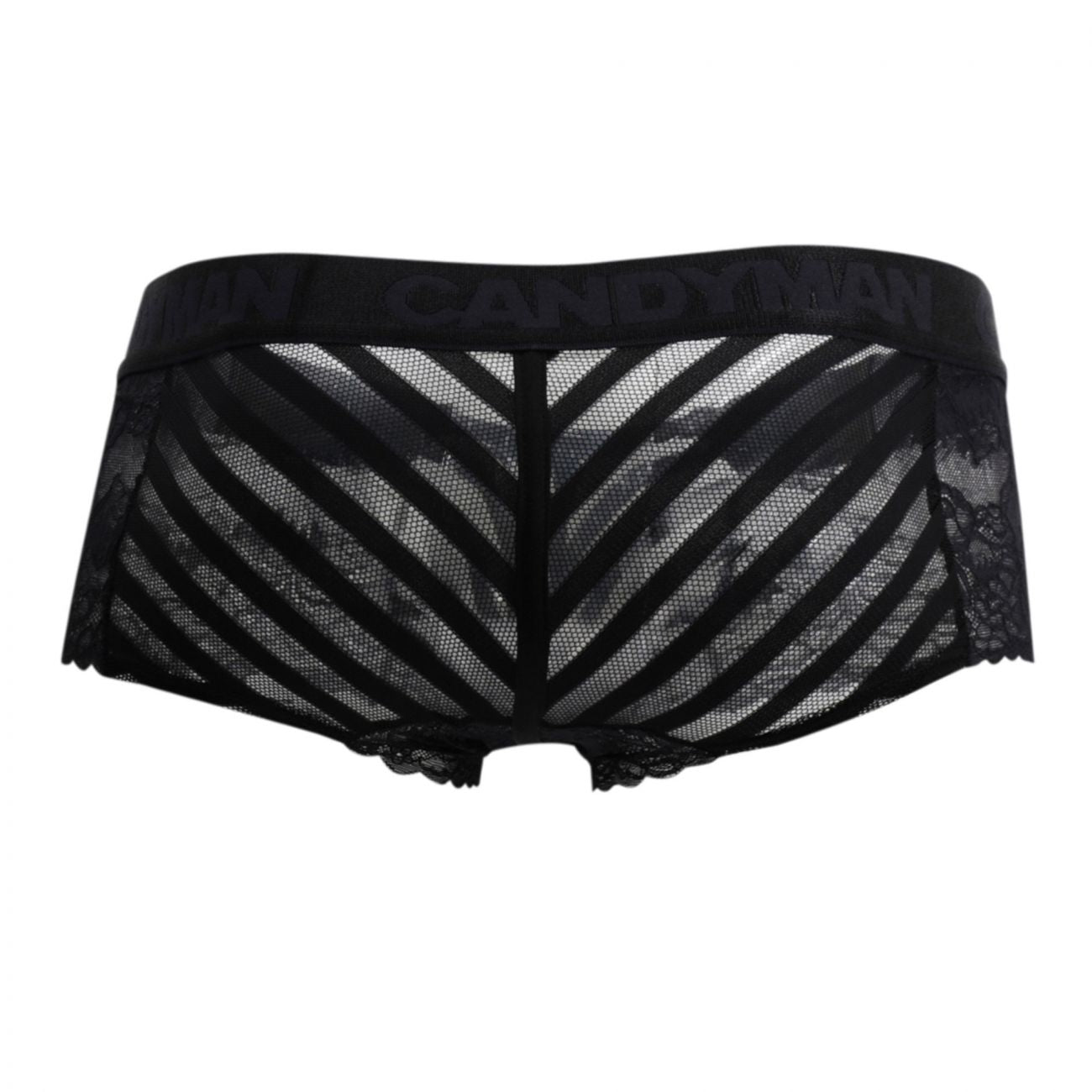 CandyMan 99393X Lace-Mesh Trunks Black Plus Sizes