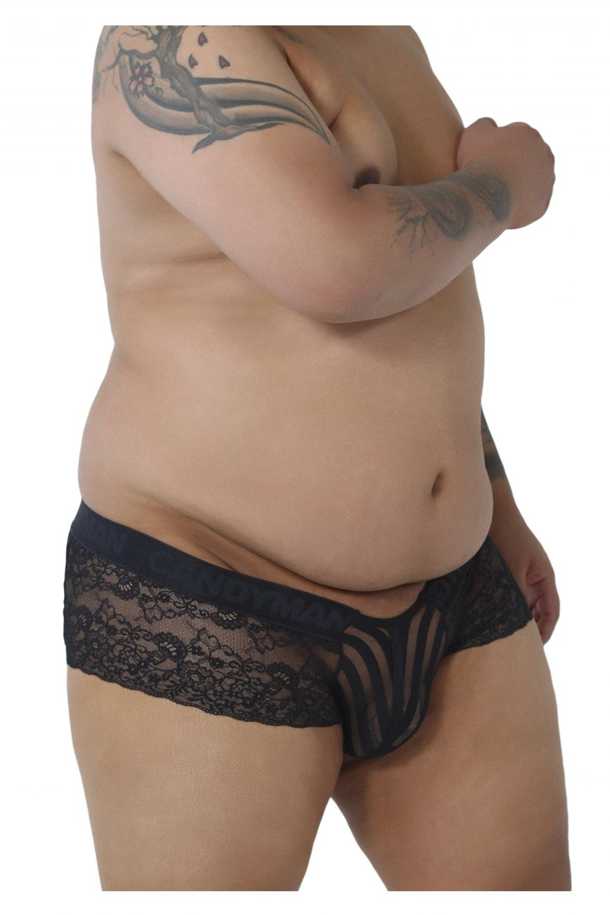 CandyMan 99393X Lace-Mesh Trunks Black Plus Sizes