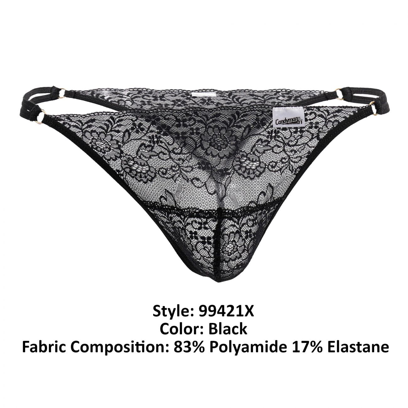 CandyMan 99421X Lace G-String Thongs Black Plus Sizes