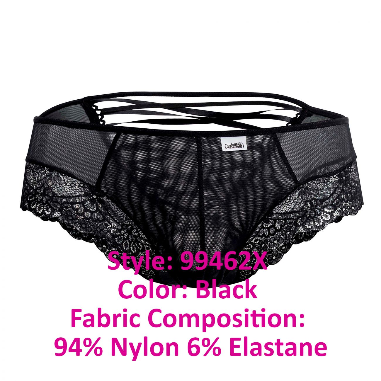 CandyMan 99462X Lace Briefs Black Plus Sizes