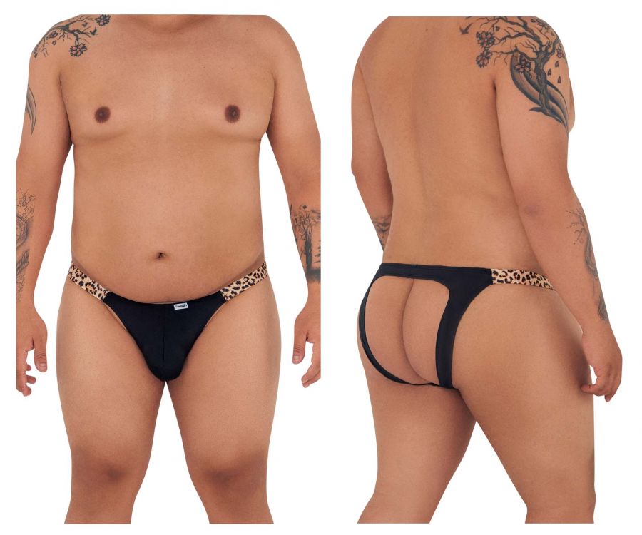 CandyMan 99536X Bikini Jockstrap Black Animal Print Plus Sizes