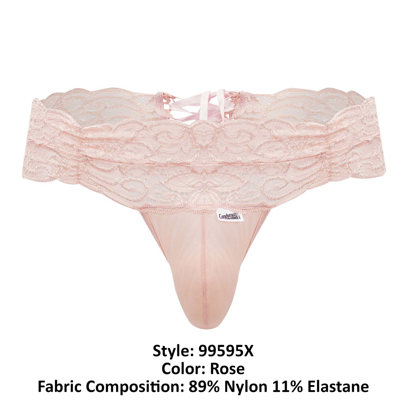 CandyMan 99595X Lace Thongs Rose Plus Sizes