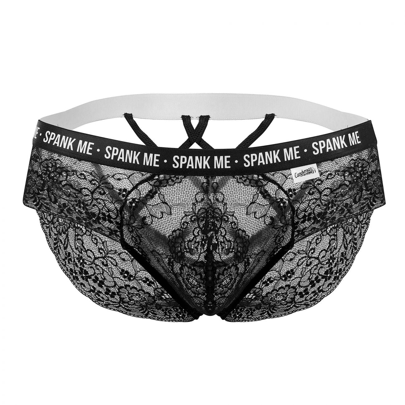 CandyMan 99615X Spank Me Lace Briefs Black Plus Sizes