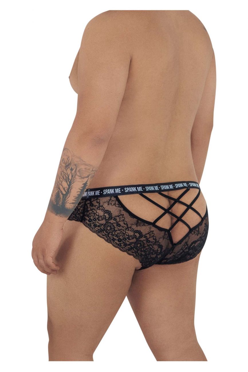 CandyMan 99615X Spank Me Lace Briefs Black Plus Sizes