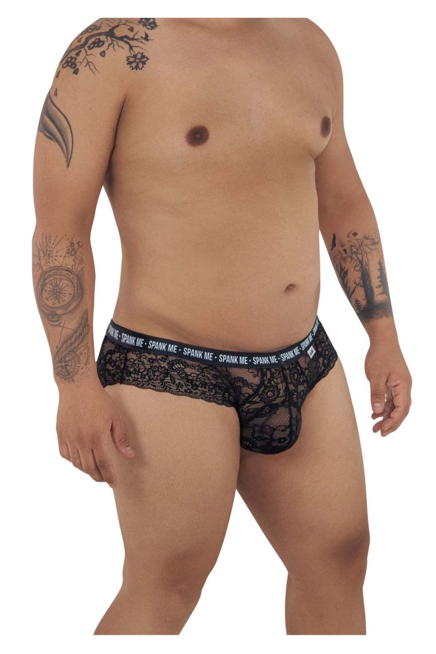 CandyMan 99615X Spank Me Lace Briefs Black Plus Sizes