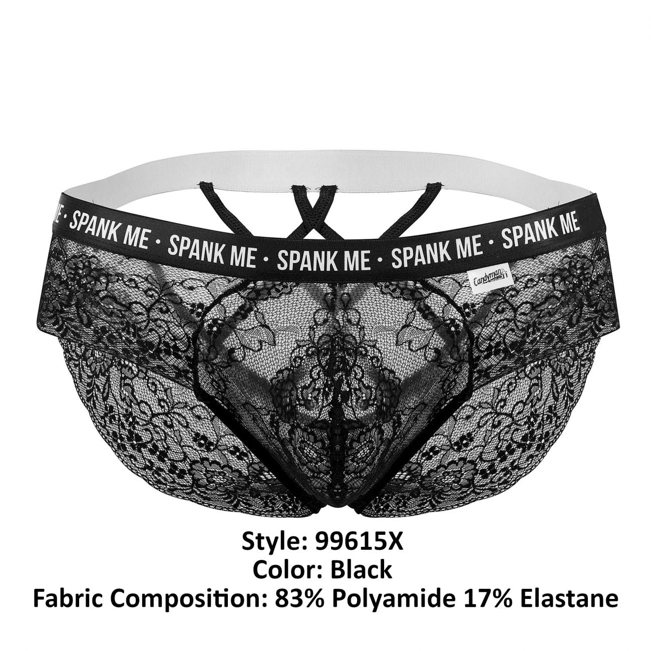 CandyMan 99615X Spank Me Lace Briefs Black Plus Sizes